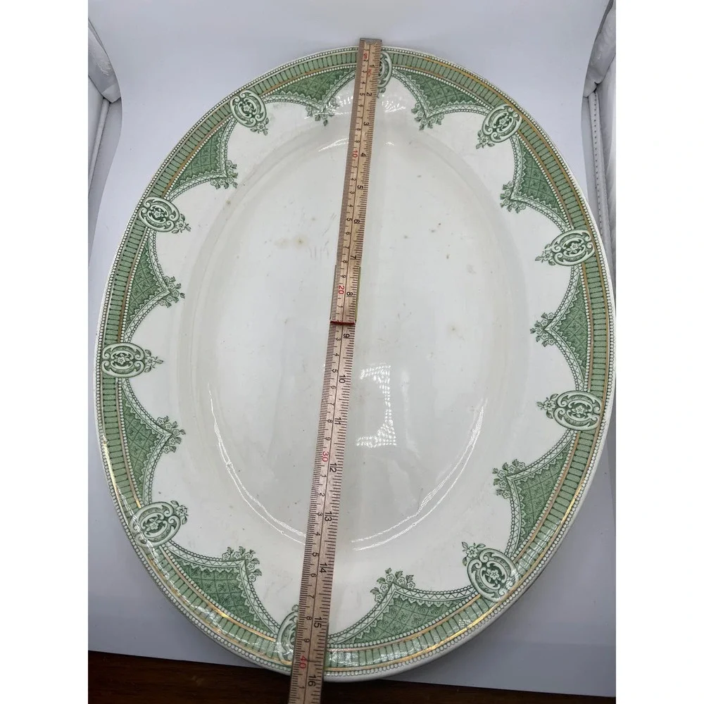 Ipswich J G Meakin England Serving Tray‎ Green Gold Antique Platter Vintage